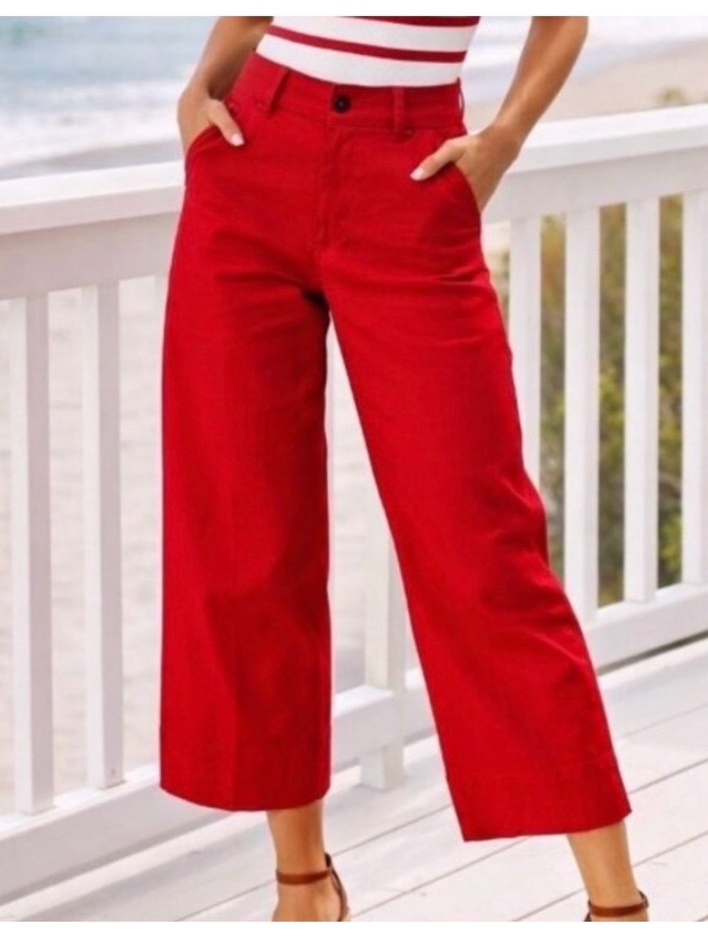 SPANX STRETCH TWILL CROPPED WIDE LEG 2.0 SLIMMING PANTS RED TOMATO GIRL NEW SzM